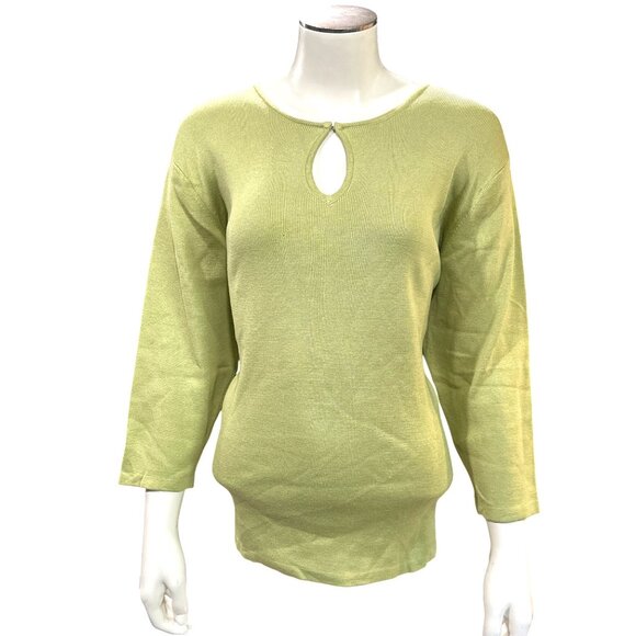 Clio II Sweaters - Clio II 2X Green Silk Cotton Keyhole Sweater Quiet Luxury Old Money Chic Classic